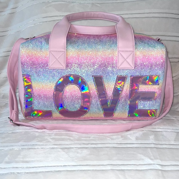 OMG Accessories Pink Glitter Ombre Love Duffle Tote Bag - Great Condition